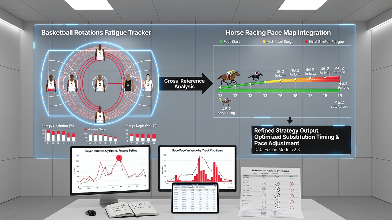 Detailed pace map chart from horse racing overlaid with basketball rotation fatigue indicators