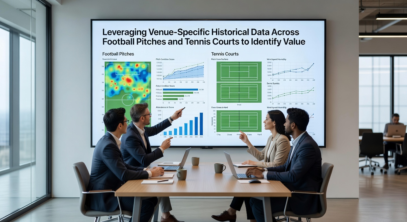 Live betting interface displaying venue historical stats overlaid on football and tennis matches
