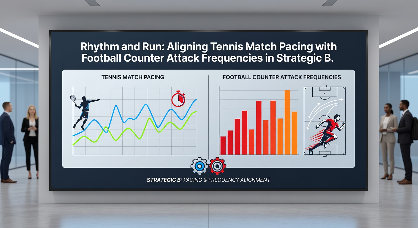 Infographic showing timeline alignment between tennis set phases and football counter attack moments with statistical overlays