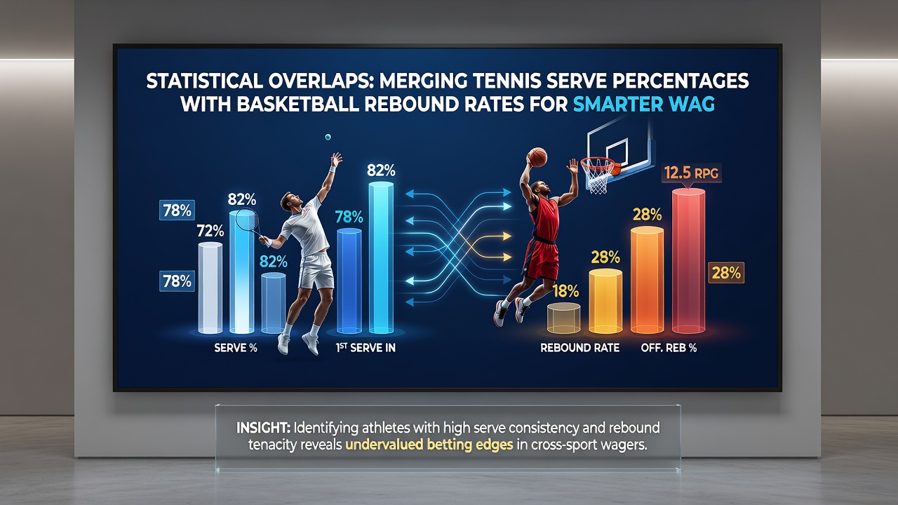 Data visualization showing tennis serve stats merged with basketball rebound percentages for betting models